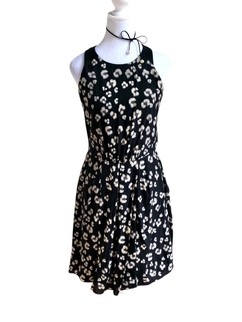 Rebecca Taylor Dress Silk Leopard Print Black White Gray  (4)
